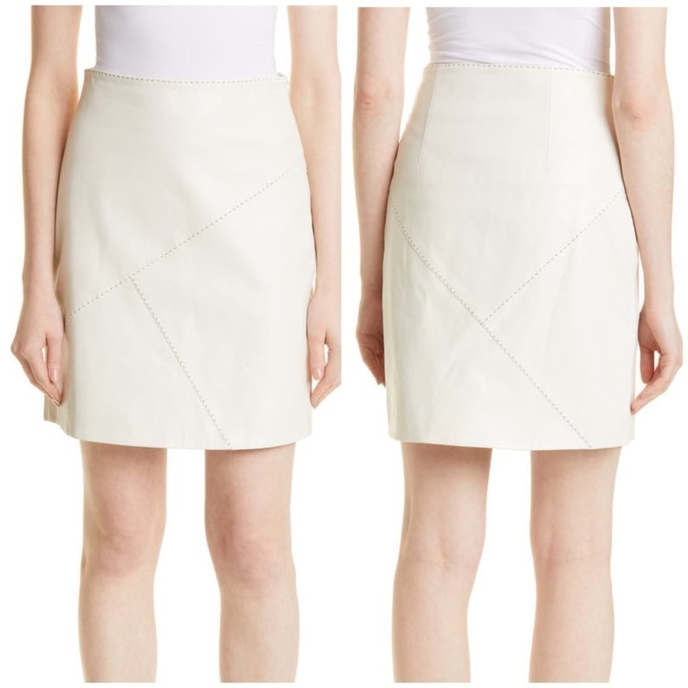 By Malene Birger Pascalles Stitched Leather Pencil Skirt Cream White Sz 34